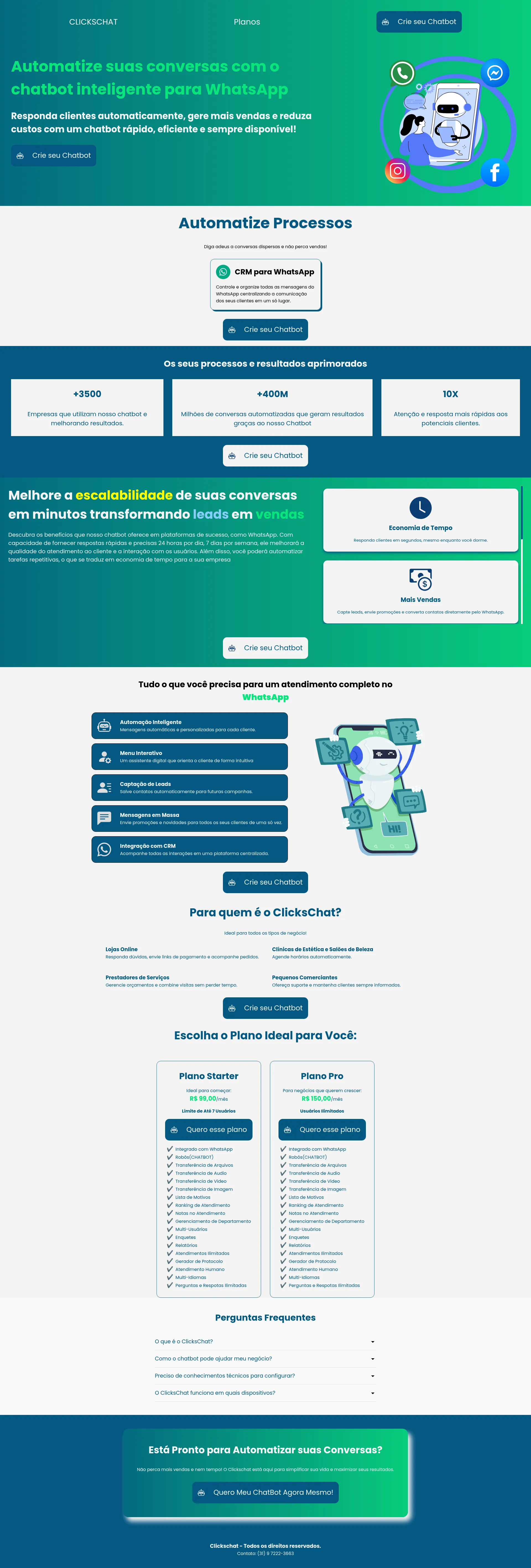 página de vendas de chatbot