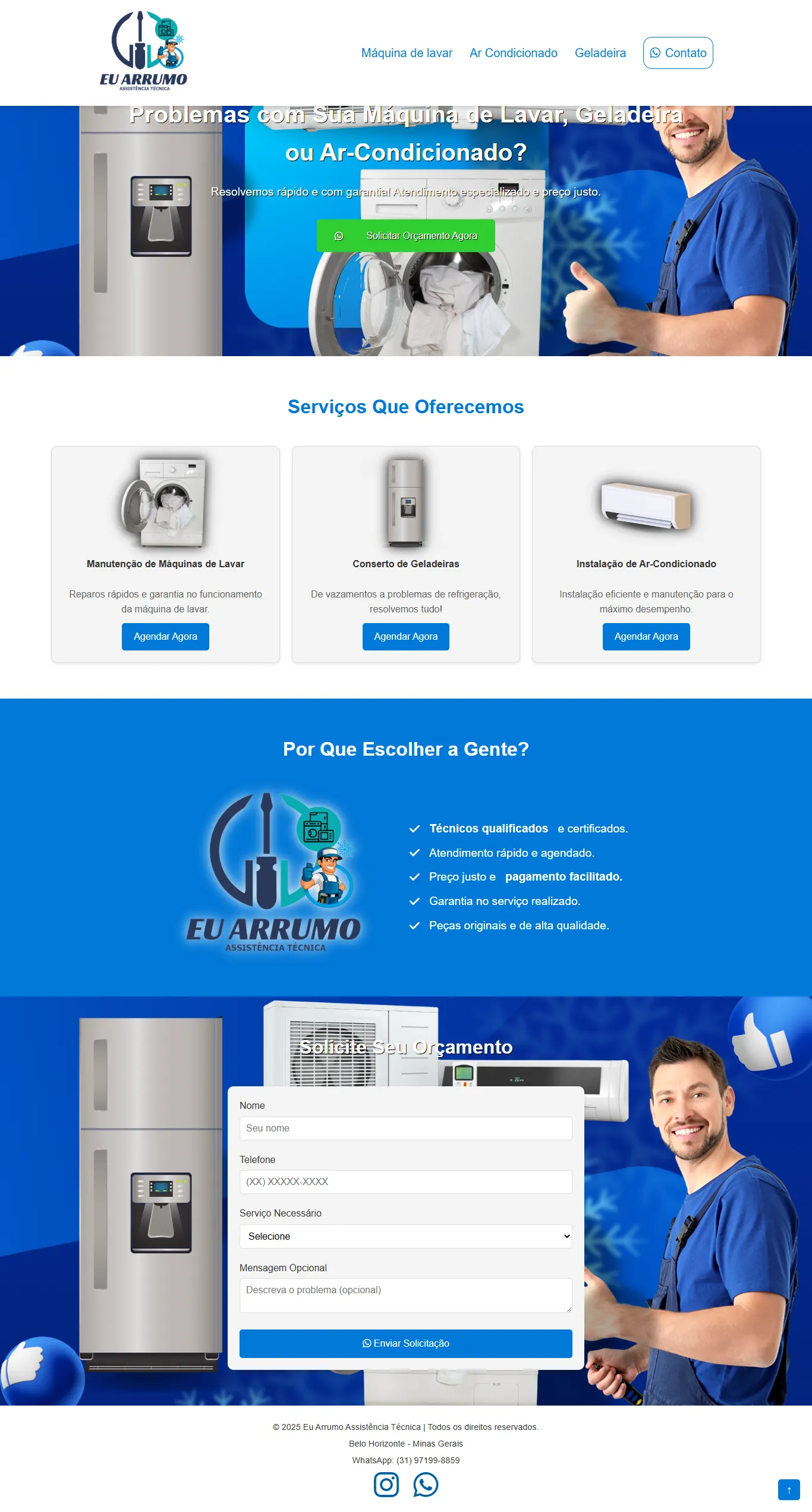 Website para negócios locais - conserto de maquinas de lavar roupa e ar condicionado